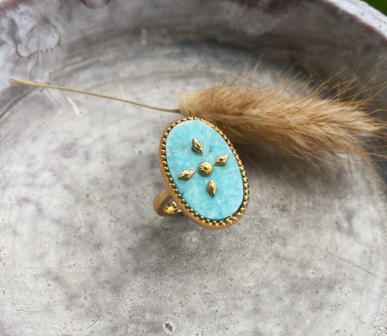 Bague amazonite plaqué or niiki. sohaia bijoux