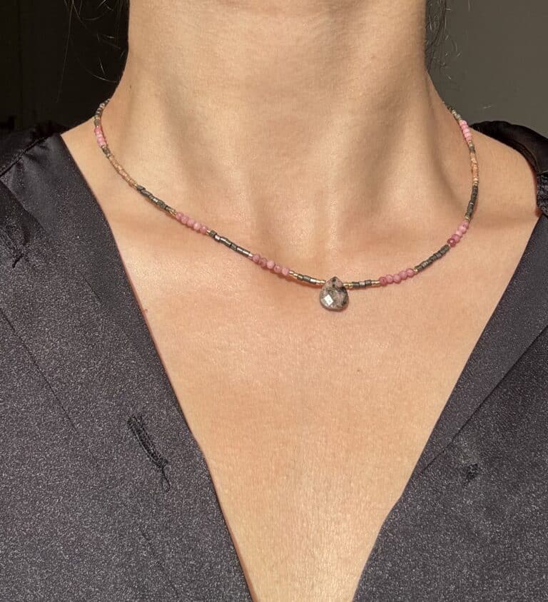 collier sohaia bijoux acier inoxydable rhodonite
