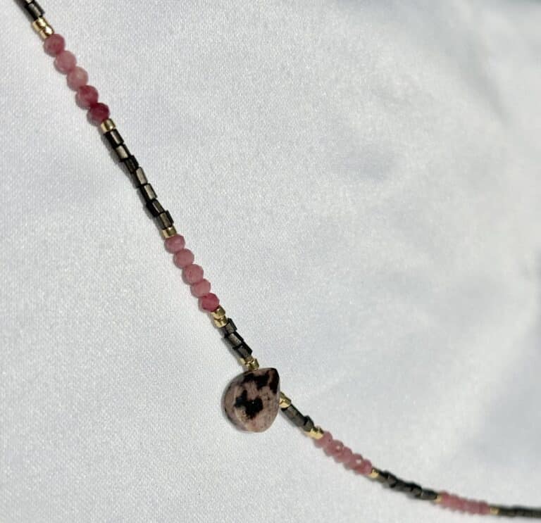 collier sohaia bijoux acier inoxydable rhodonite